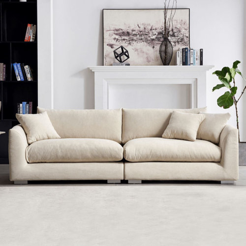 Hokku Designs Datrick Contemporary 4 Seater Feathers Sofa with Eucalyptus Wood Frame and Premium